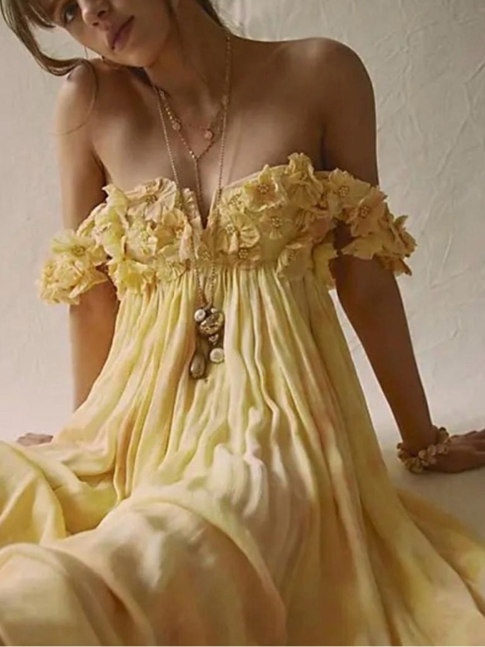 Free People Yellow Floral-Appliqué Maxi Dress